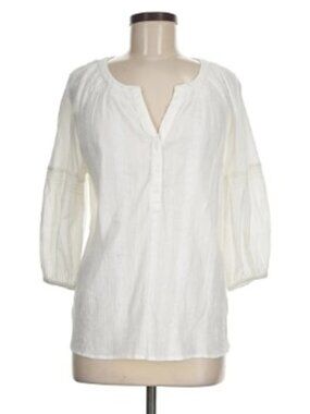 Style & Co White Cotton 3/4 sleeve blouse with lace details  Size PXL